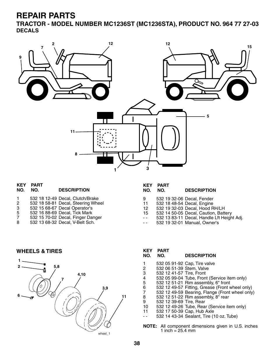 Repair parts | McCulloch MC1236ST User Manual | Page 38 / 44