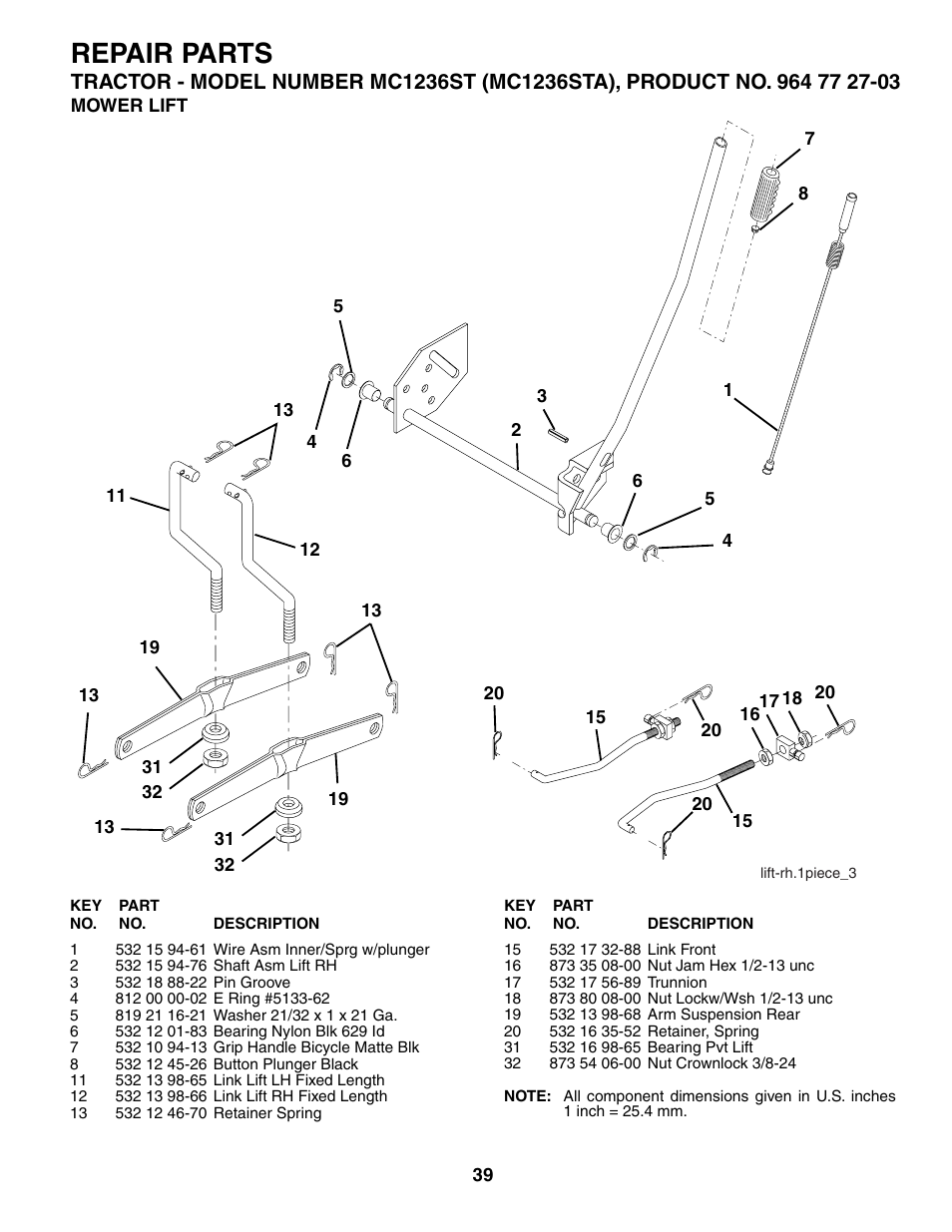 Repair parts | McCulloch MC1236ST User Manual | Page 39 / 44