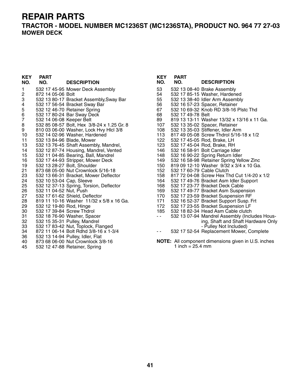 Repair parts | McCulloch MC1236ST User Manual | Page 41 / 44