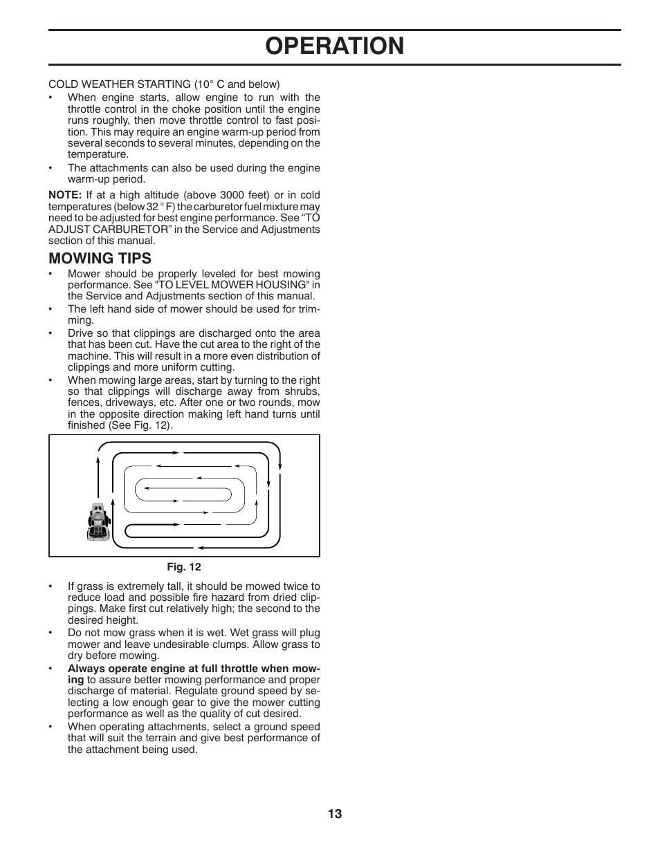 Operation, Mowing tips | McCulloch 96041011501 User Manual | Page 13 / 28