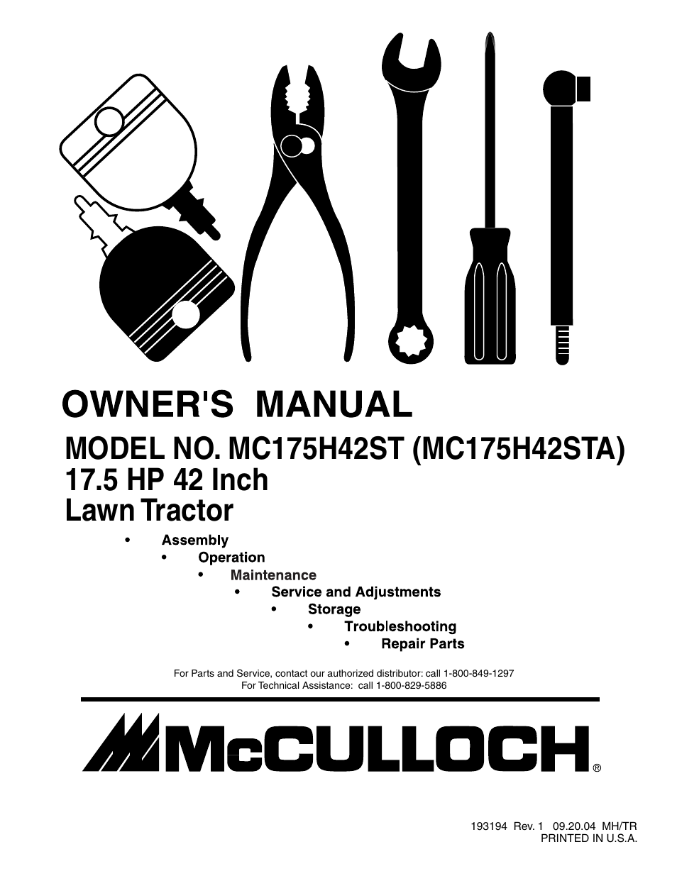 McCulloch MC175H42ST User Manual | 44 pages