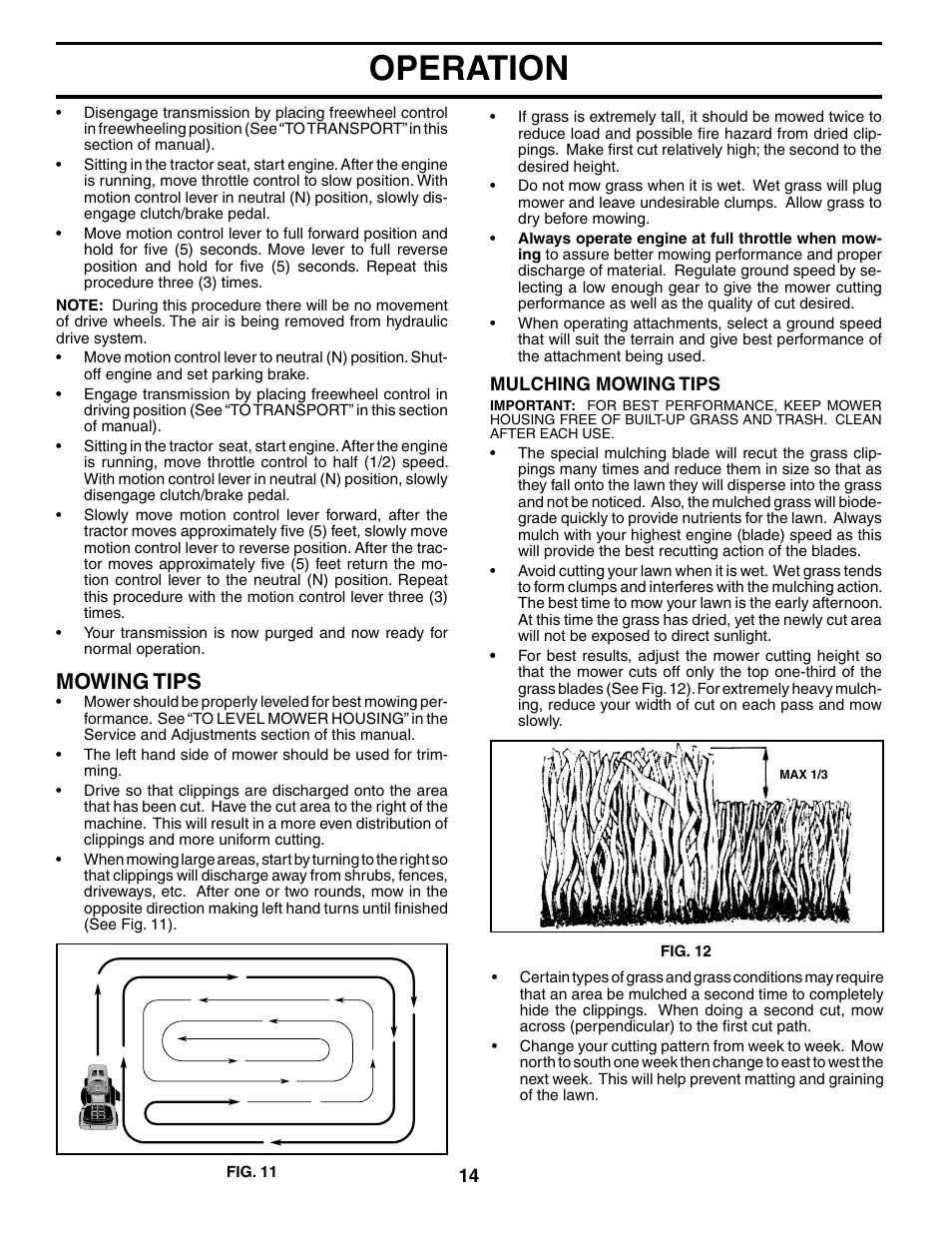 Operation, Mowing tips | McCulloch MC175H42ST User Manual | Page 14 / 44