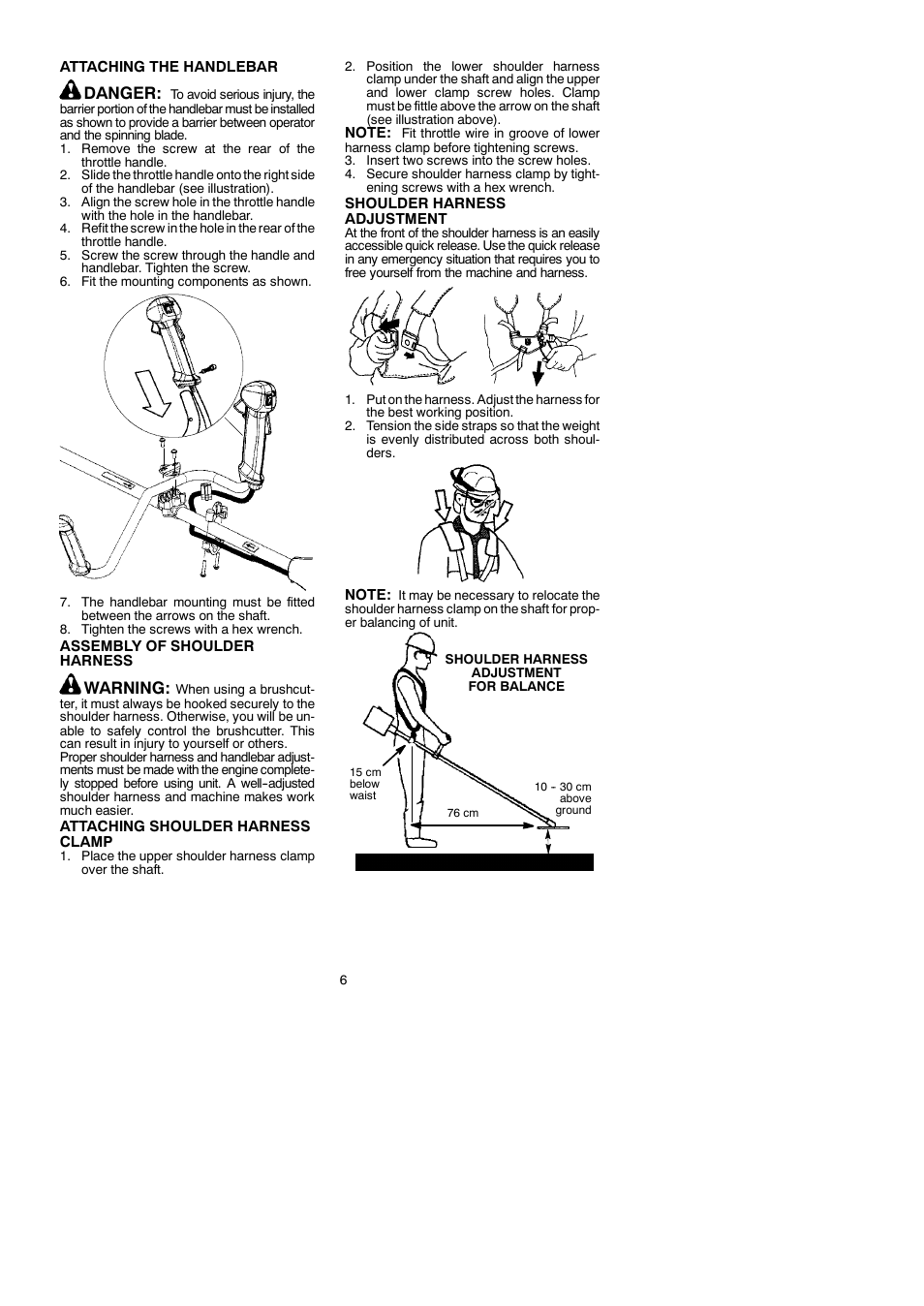 Danger, Warning | McCulloch 250 B User Manual | Page 6 / 17