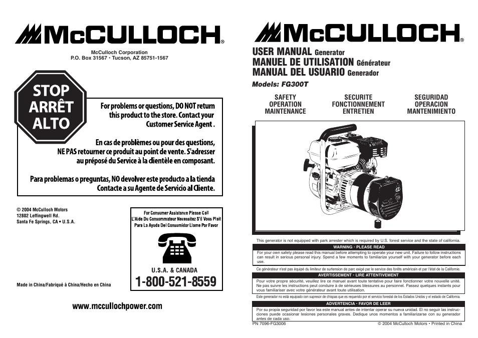 McCulloch 7096-FG3006 User Manual | 13 pages