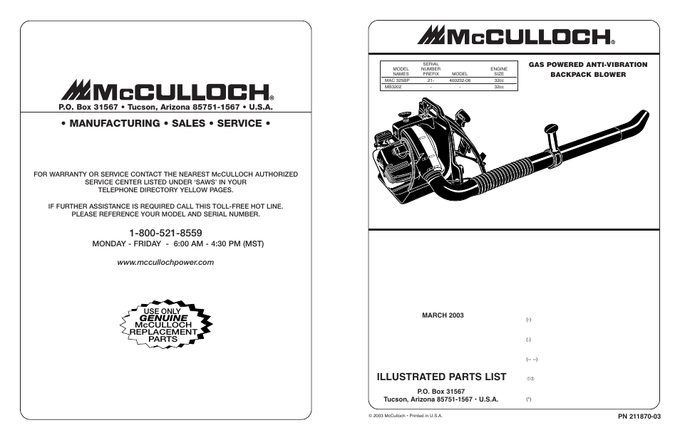 McCulloch MAC 325BP User Manual | 8 pages