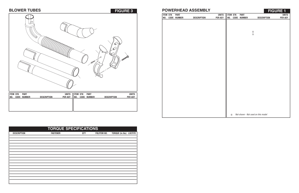 Figure 1 powerhead assembly, Blower tubes figure 3, Torque specifications | McCulloch MAC 325BP User Manual | Page 6 / 8