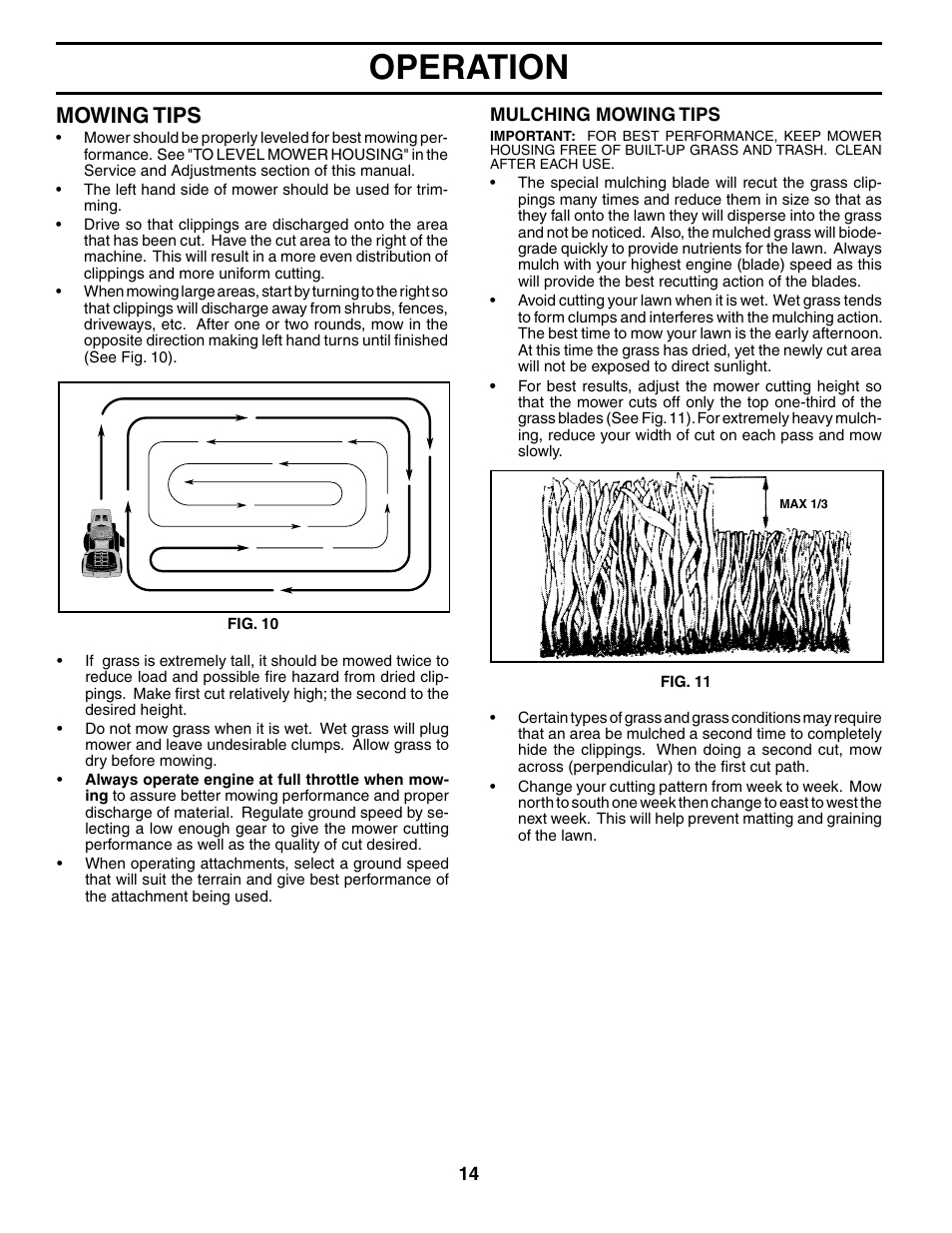 Operation, Mowing tips | McCulloch MC17542STA User Manual | Page 14 / 44