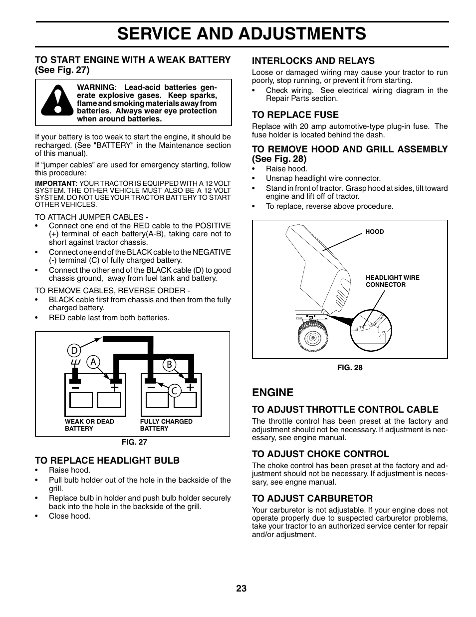 Service and adjustments, Engine | McCulloch MC17542STA User Manual | Page 23 / 44