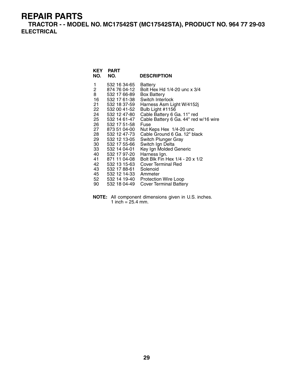 Repair parts | McCulloch MC17542STA User Manual | Page 29 / 44