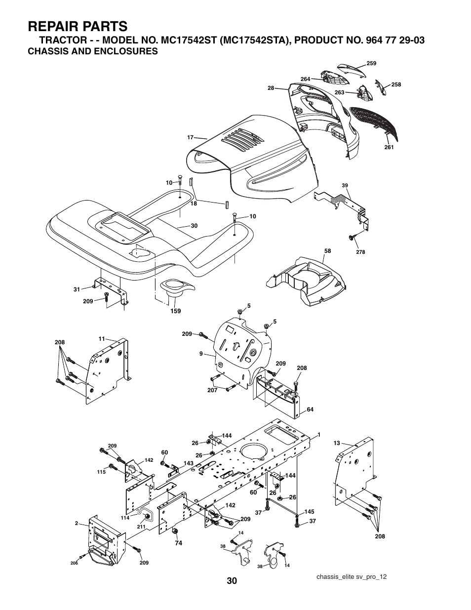Repair parts, Chassis and enclosures | McCulloch MC17542STA User Manual | Page 30 / 44