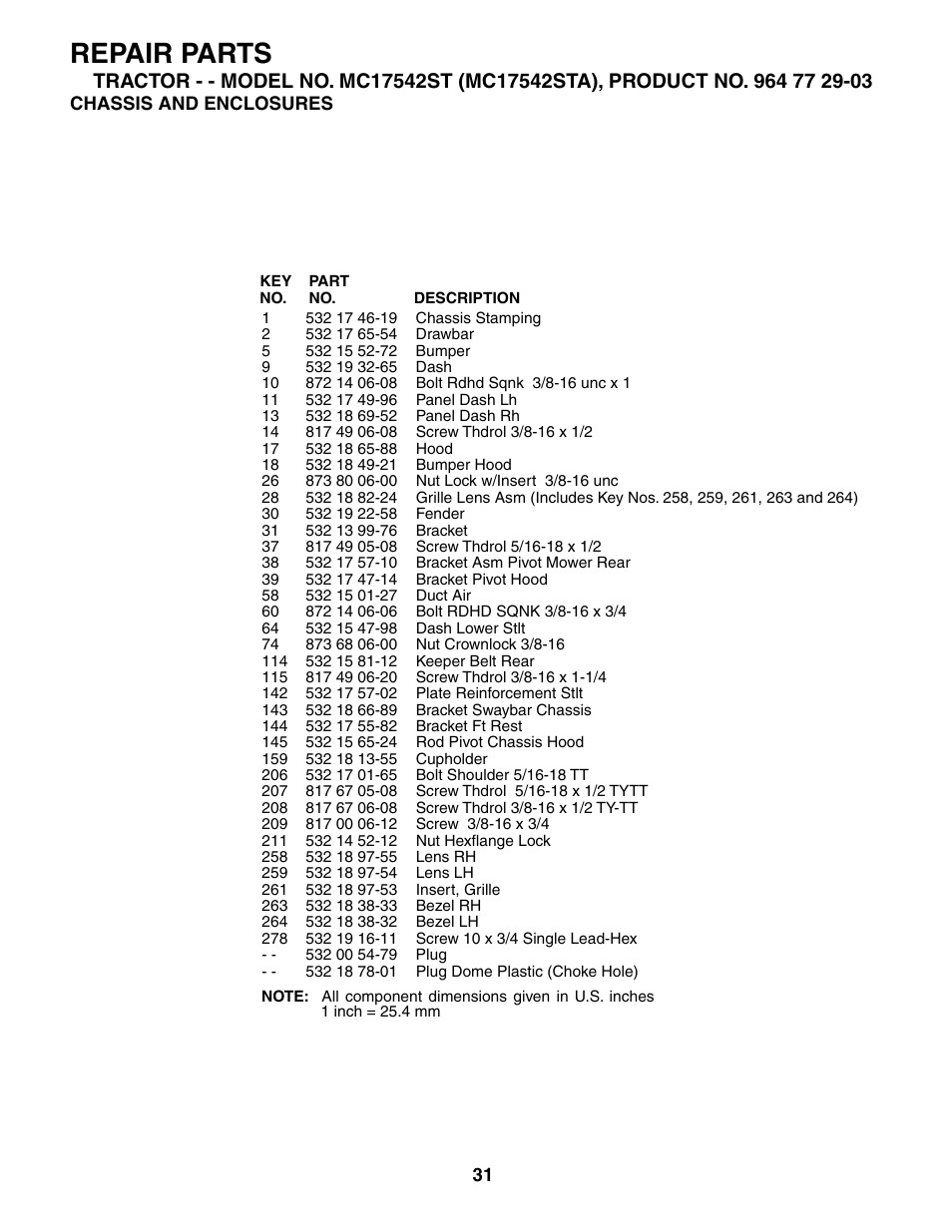Repair parts | McCulloch MC17542STA User Manual | Page 31 / 44