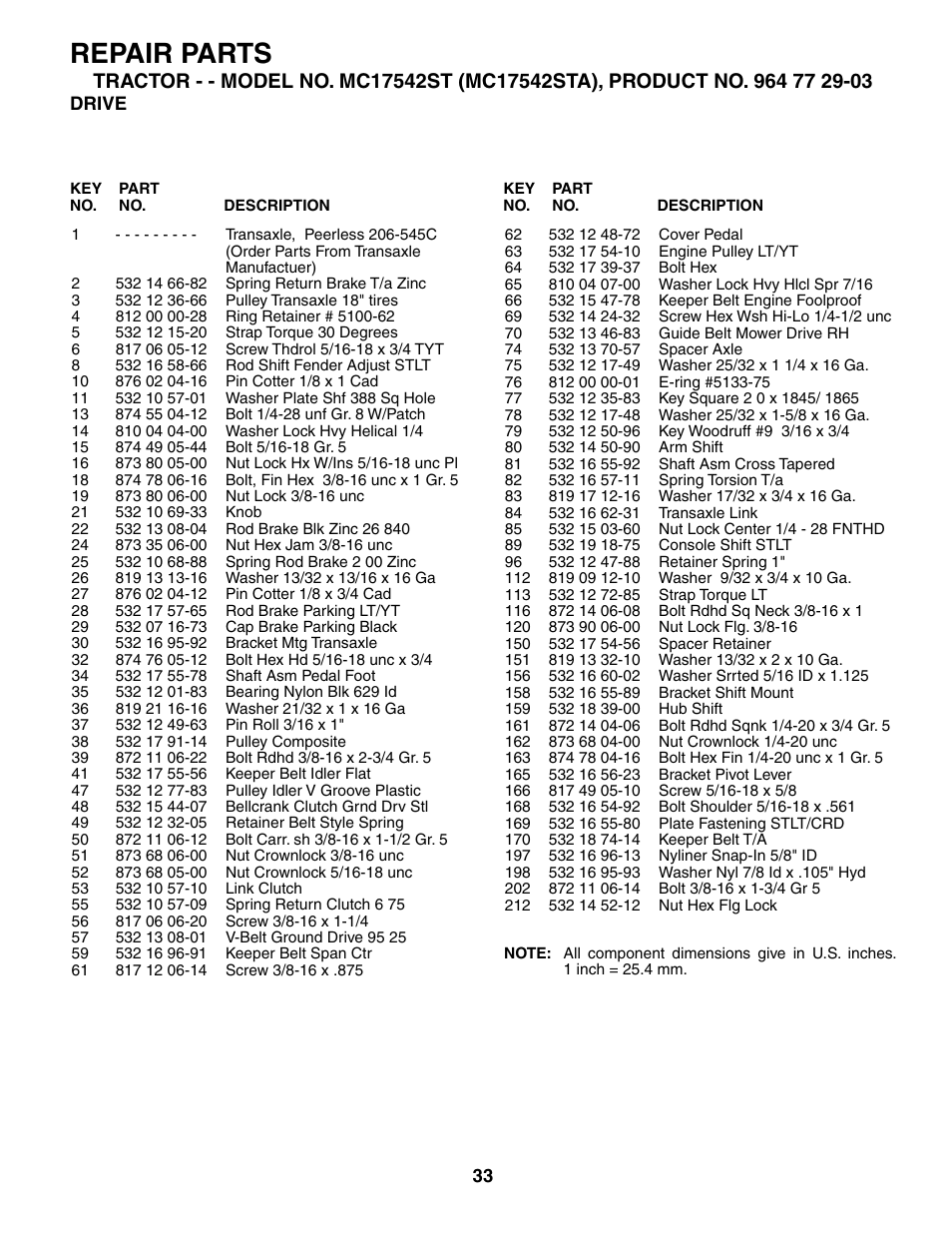 Repair parts | McCulloch MC17542STA User Manual | Page 33 / 44