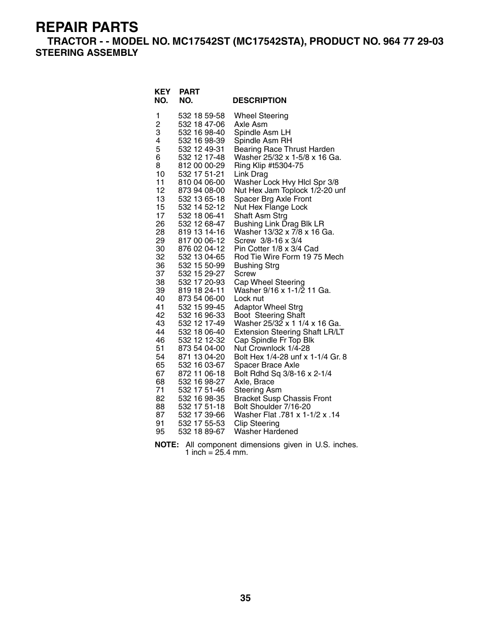 Repair parts | McCulloch MC17542STA User Manual | Page 35 / 44