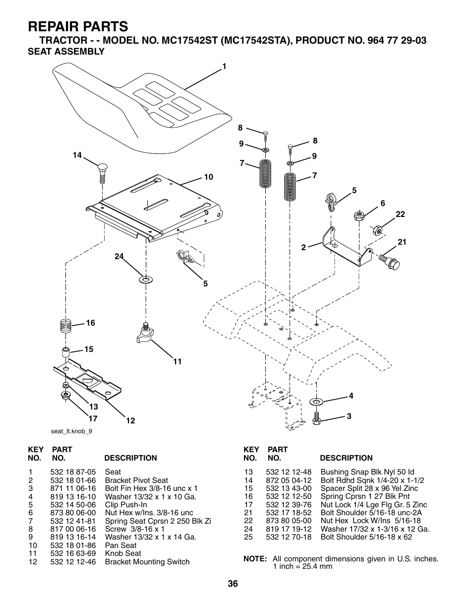 Repair parts | McCulloch MC17542STA User Manual | Page 36 / 44