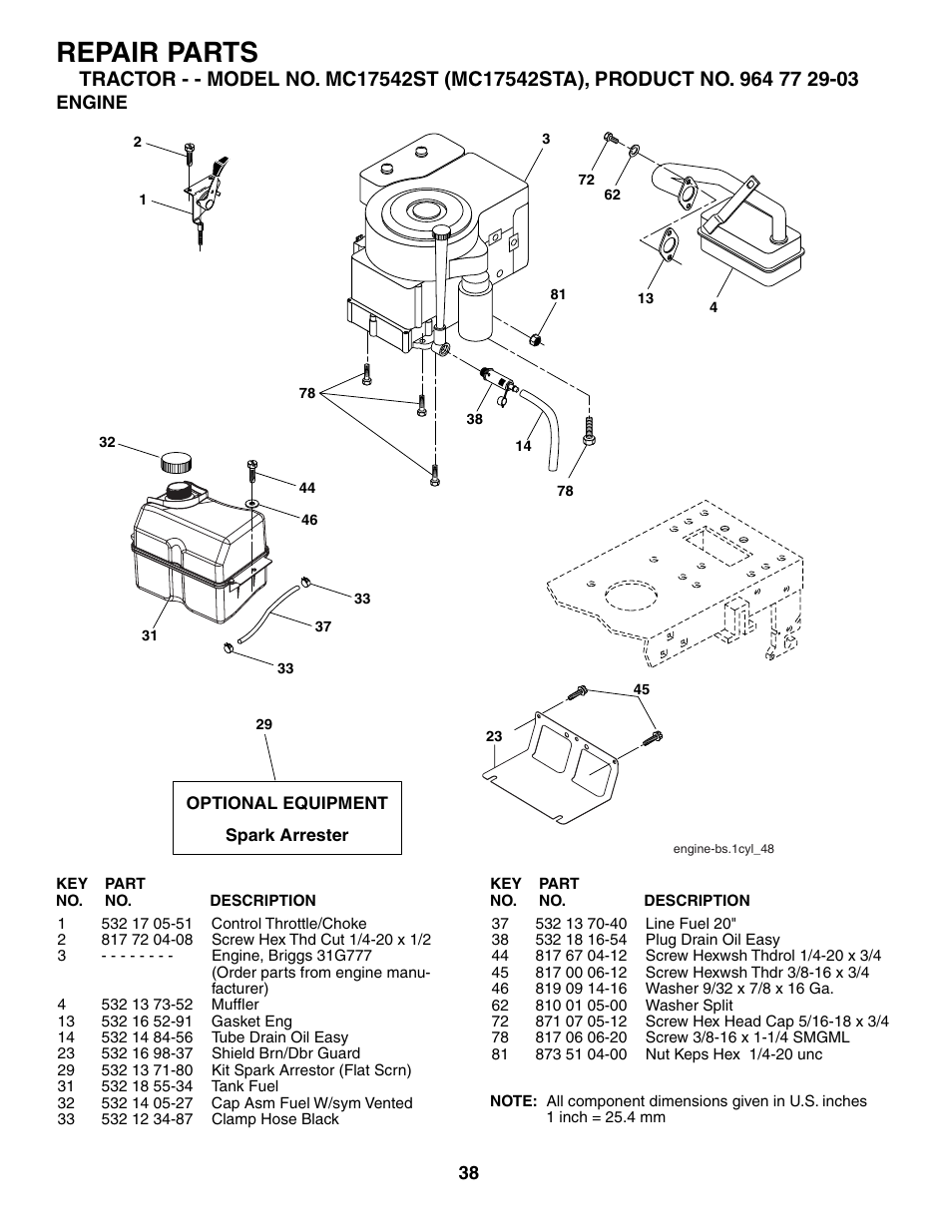 Repair parts | McCulloch MC17542STA User Manual | Page 38 / 44