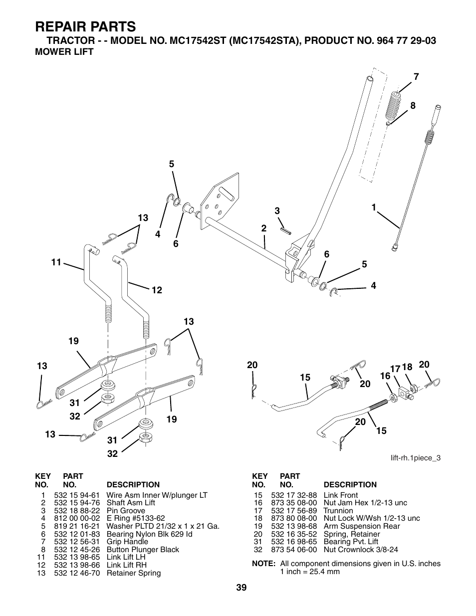 Repair parts | McCulloch MC17542STA User Manual | Page 39 / 44