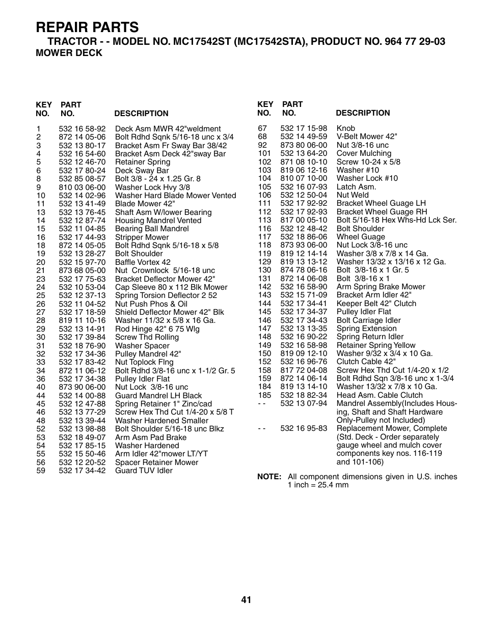 Repair parts | McCulloch MC17542STA User Manual | Page 41 / 44