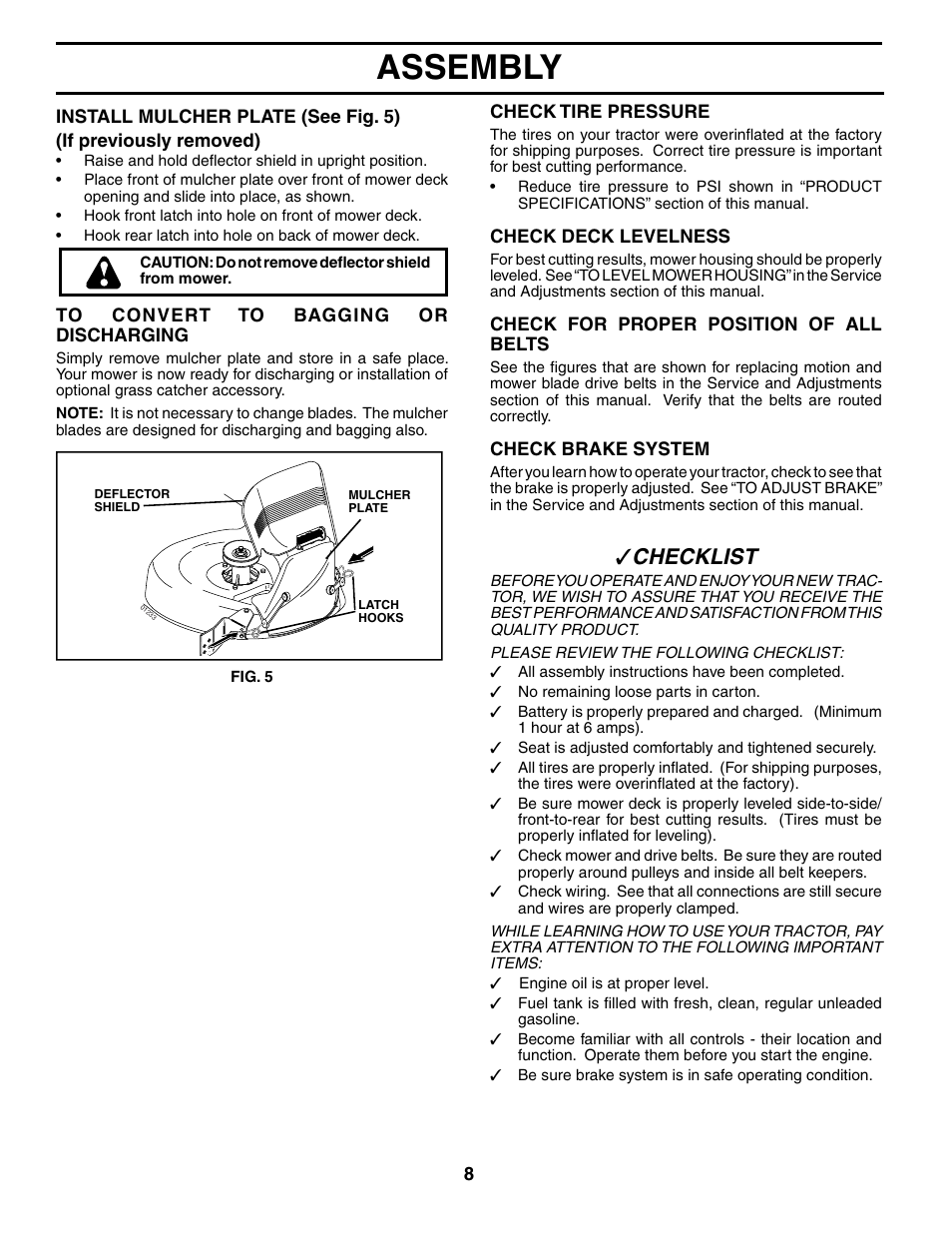 Assembly, Checklist | McCulloch MC17542STA User Manual | Page 8 / 44