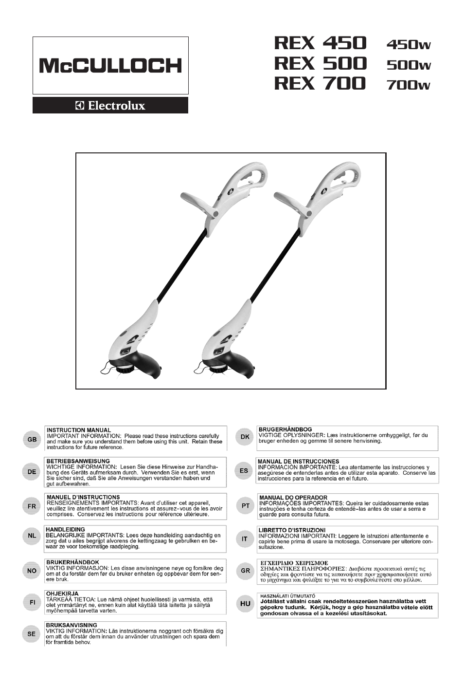 McCulloch REX 500 User Manual | 12 pages