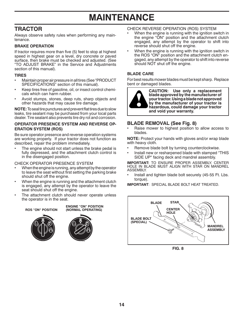 Maintenance, Tractor | McCulloch 532 40 80-72 User Manual | Page 14 / 28