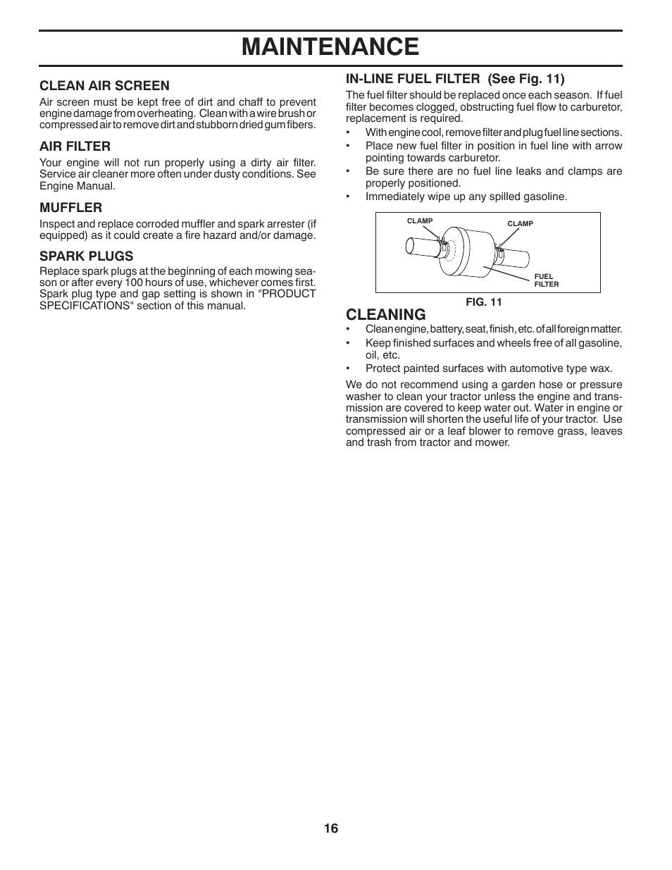 Maintenance, Cleaning | McCulloch 532 40 80-72 User Manual | Page 16 / 28