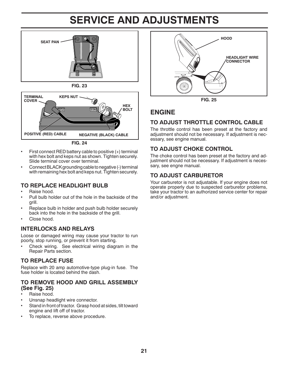 Service and adjustments, Engine | McCulloch 532 40 80-72 User Manual | Page 21 / 28