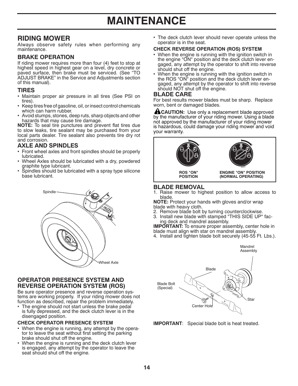 Maintenance, Riding mower | McCulloch MOWCART 66 User Manual | Page 14 / 24