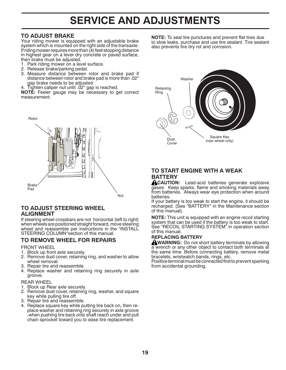 Service and adjustments | McCulloch MOWCART 66 User Manual | Page 19 / 24