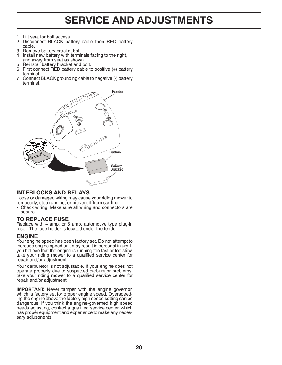 Service and adjustments | McCulloch MOWCART 66 User Manual | Page 20 / 24