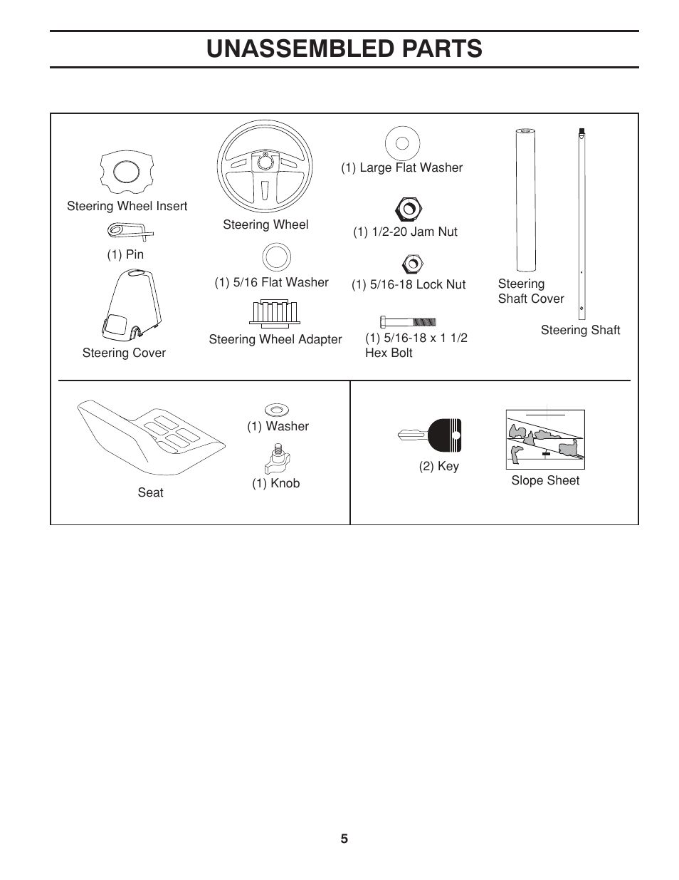 Unassembled parts | McCulloch MOWCART 66 User Manual | Page 5 / 24