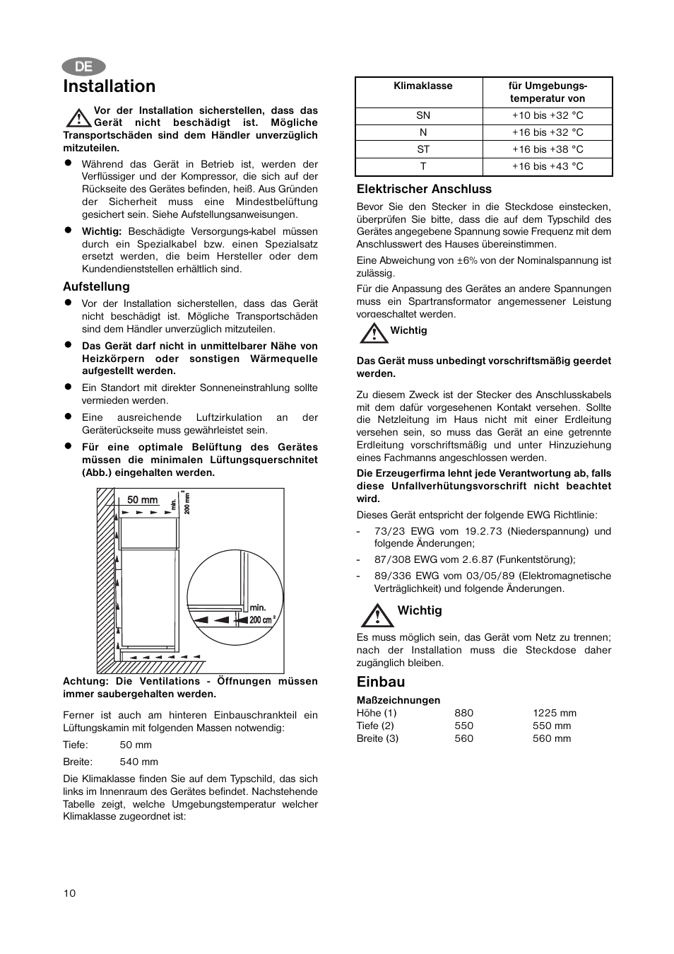 Installation, Einbau | Zanussi ZBA 3154A User Manual | Page 10 / 64