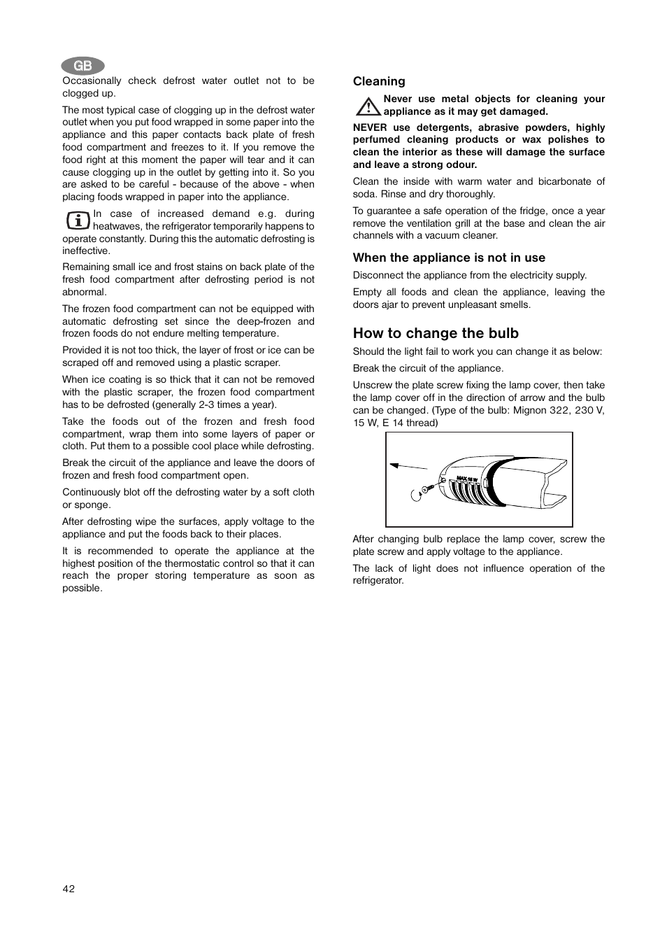 How to change the bulb | Zanussi ZBA 3154A User Manual | Page 42 / 64