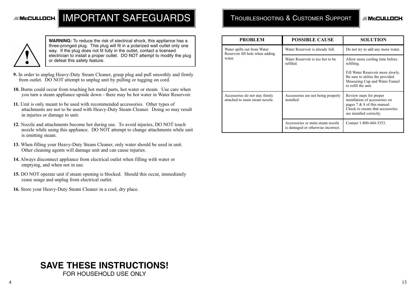Important safeguards, Save these instructions | McCulloch 8823 User Manual | Page 4 / 8