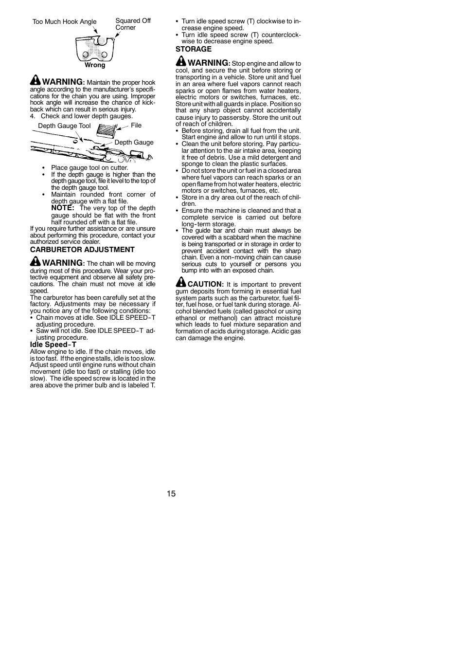 Warning | McCulloch MAC 838 User Manual | Page 15 / 20