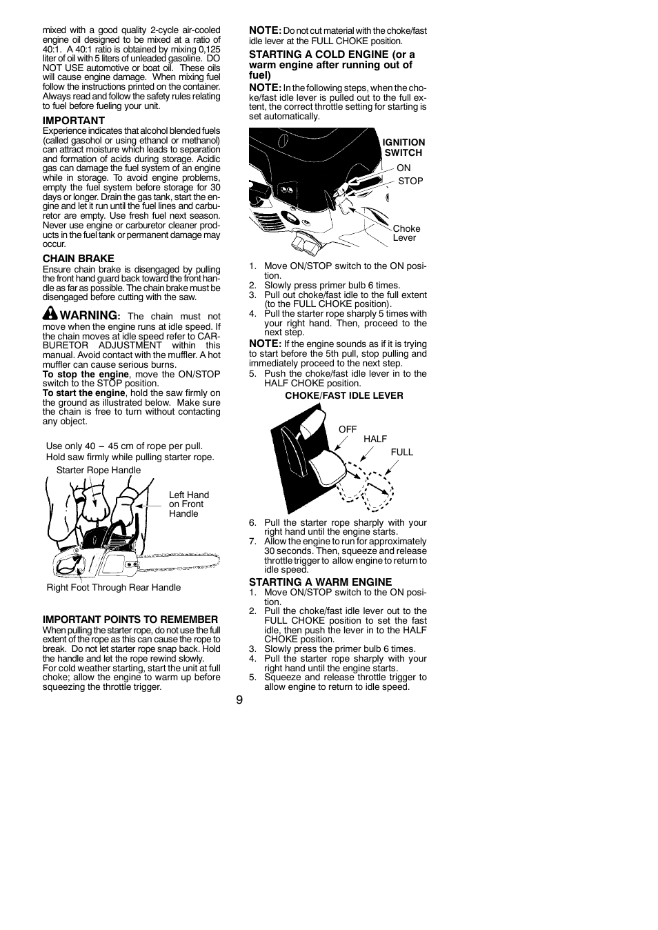 Warning | McCulloch MAC 838 User Manual | Page 9 / 20