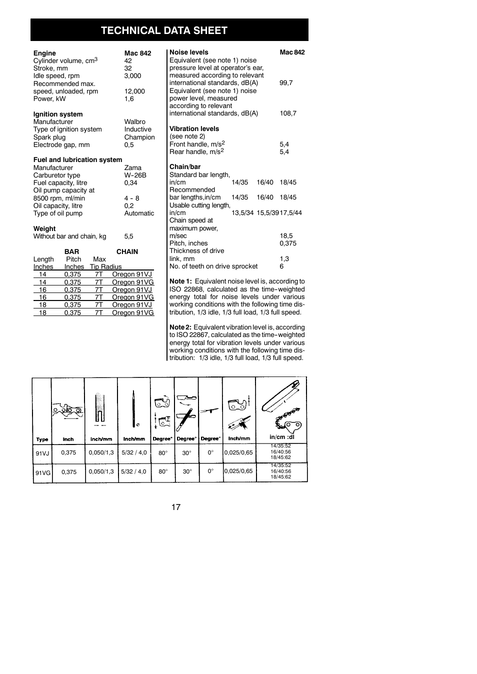 Technical data sheet | McCulloch MAC 842 User Manual | Page 17 / 17