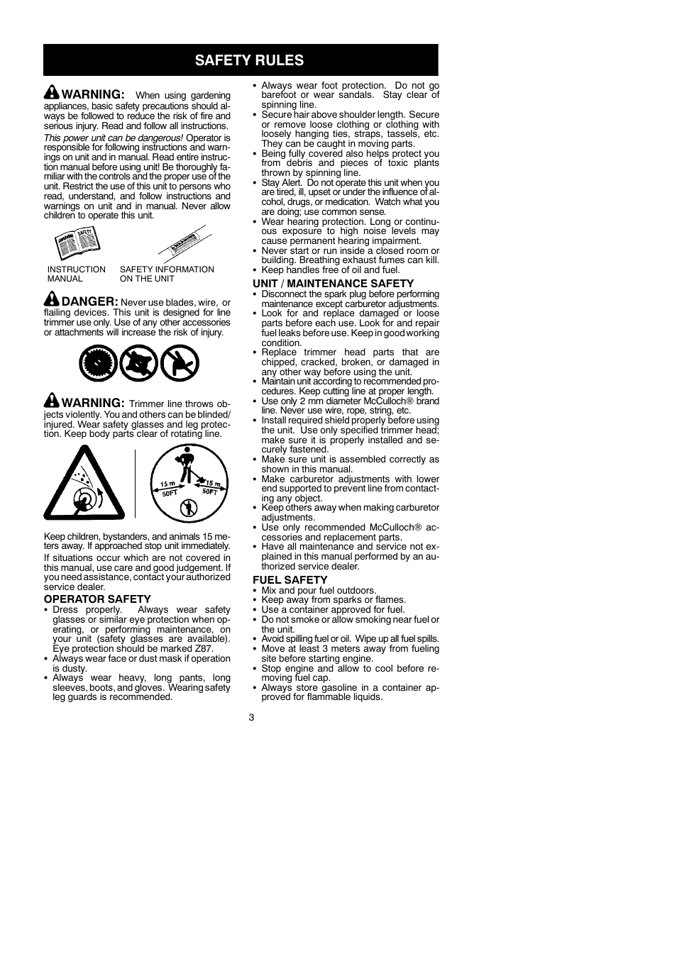 Safety rules, Warning, Danger | McCulloch TRIMMAC SL 545097742 User Manual | Page 3 / 10