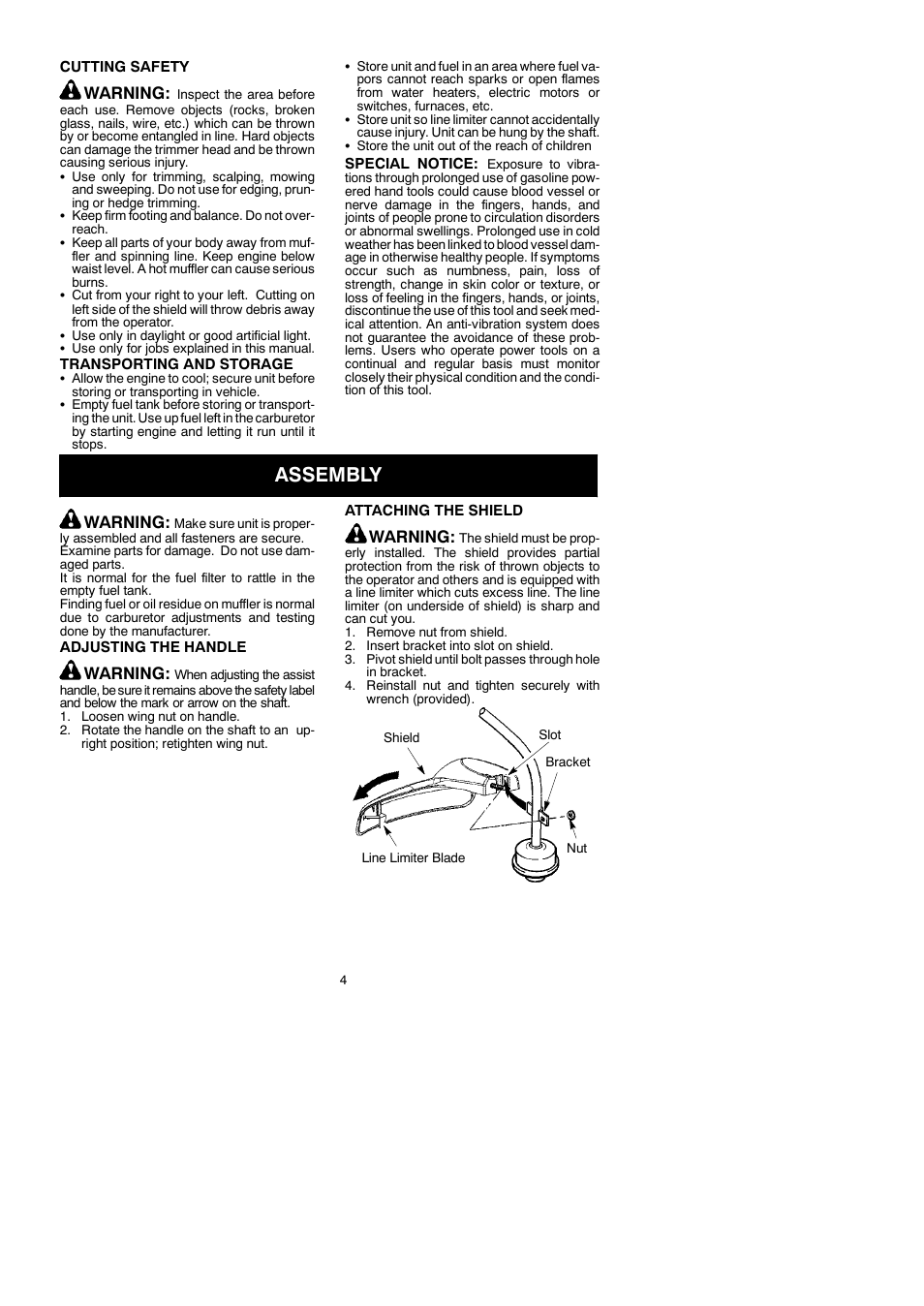 Assembly, Warning | McCulloch TRIMMAC SL 545097742 User Manual | Page 4 / 10