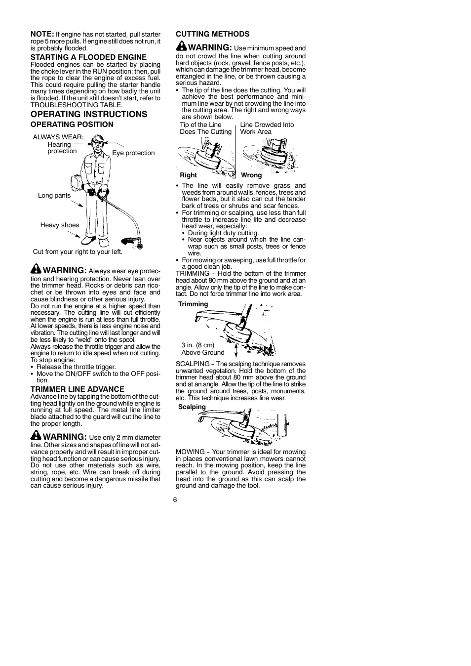 Operating instructions, Warning | McCulloch TRIMMAC SL 545097742 User Manual | Page 6 / 10