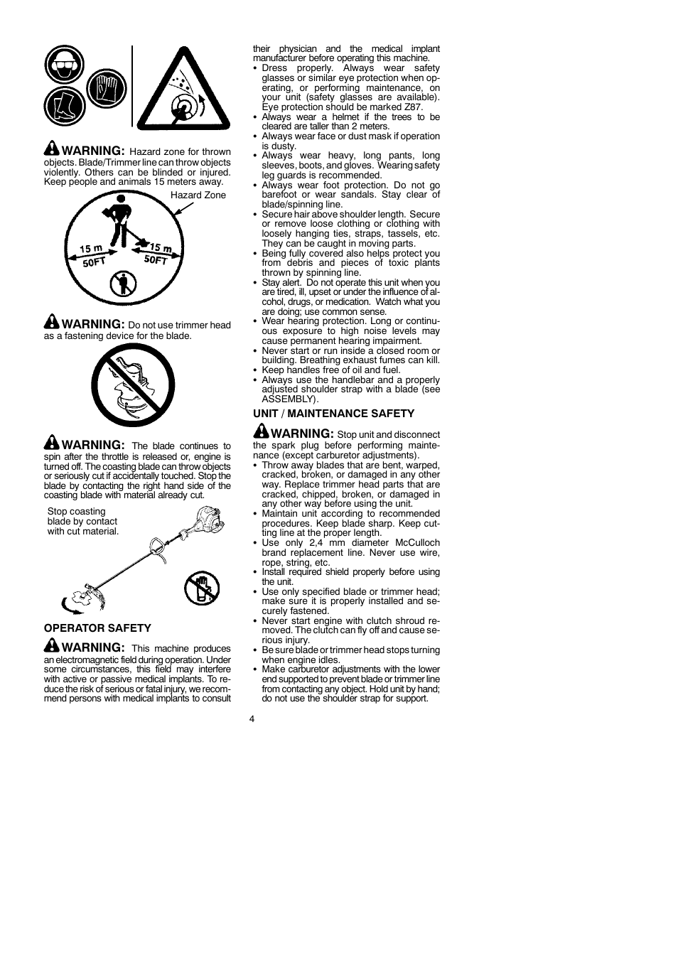 Warning | McCulloch Cabrio 115306026 User Manual | Page 4 / 21