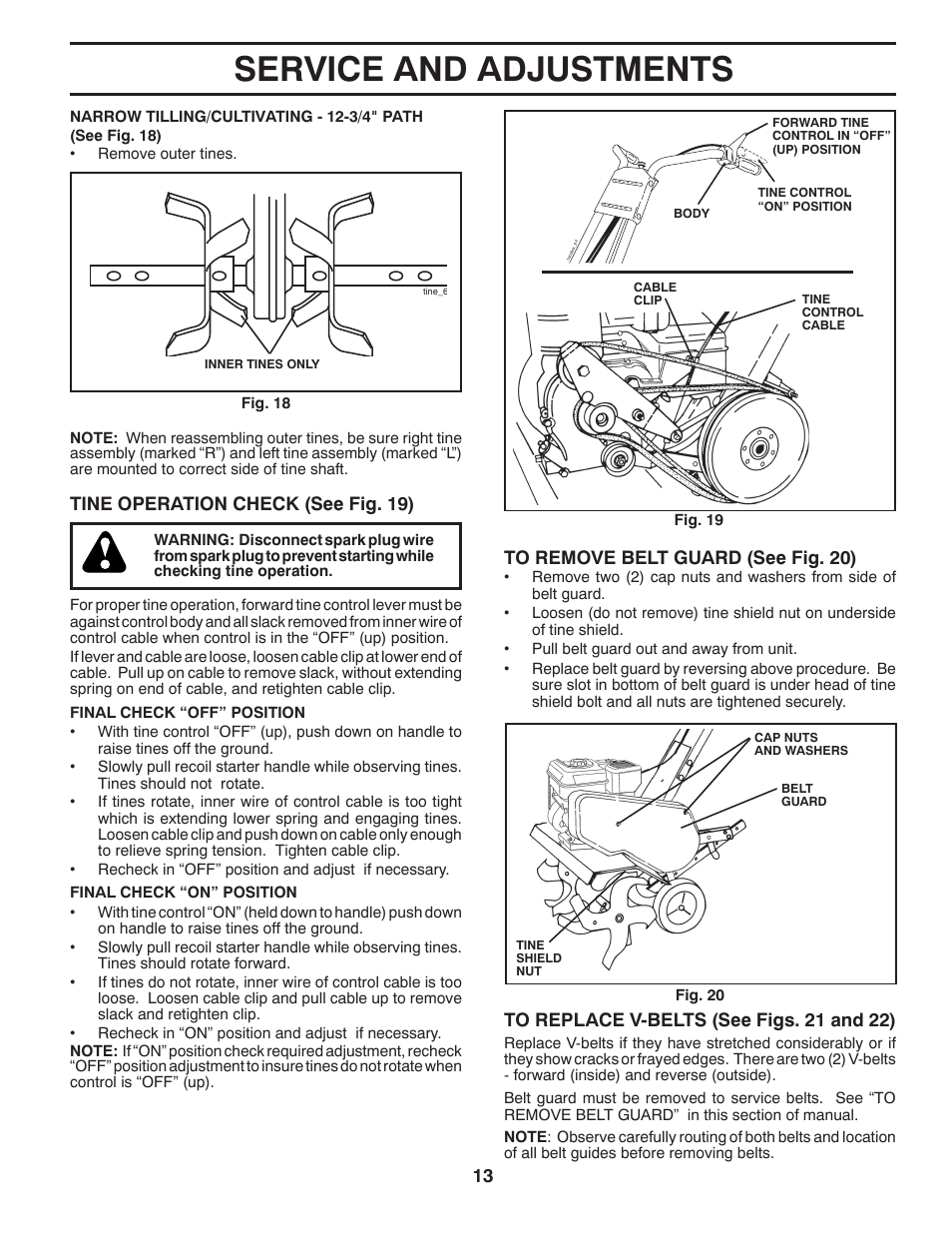 Service and adjustments, Tine operation check (see fig. 19) | McCulloch MHDF800 User Manual | Page 13 / 18