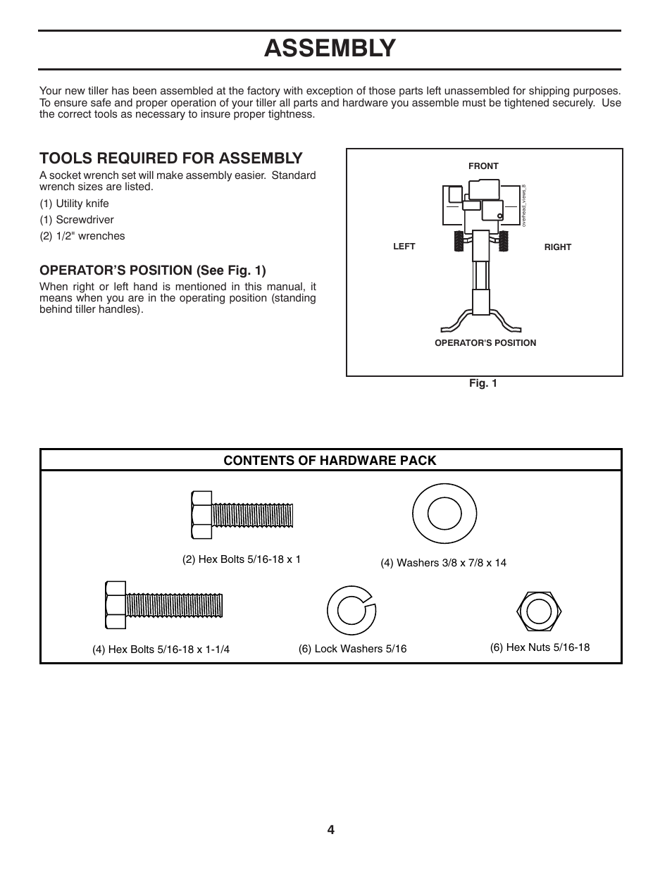 Assembly, Tools required for assembly | McCulloch MHDF800 User Manual | Page 4 / 18