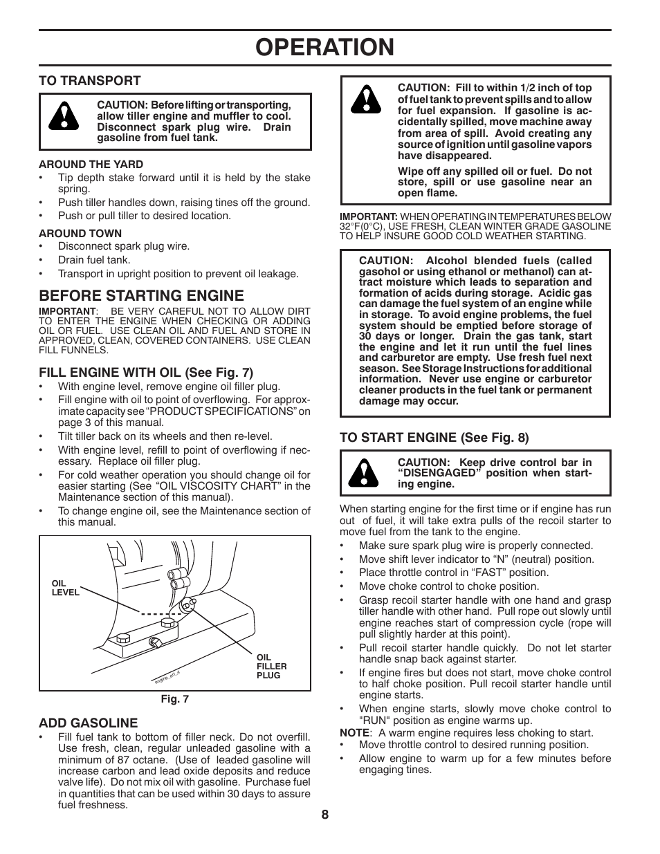 Operation, Before starting engine | McCulloch MHDF800 User Manual | Page 8 / 18