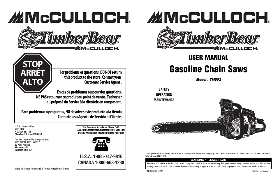 McCulloch TM502 User Manual | 64 pages