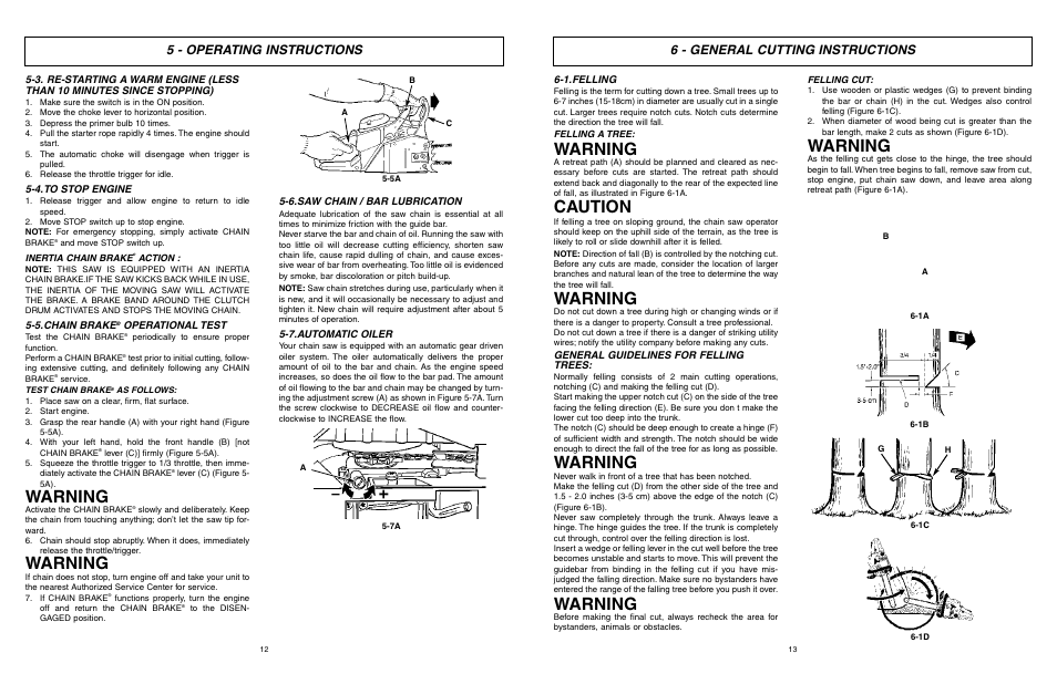 Warning, Caution, 5 - operating instructions | 6 - general cutting instructions | McCulloch TM502 User Manual | Page 12 / 64