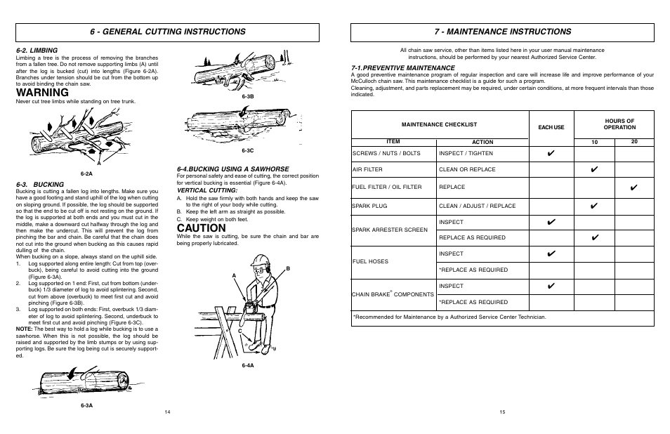 Warning, Caution, 6 - general cutting instructions | 7 - maintenance instructions | McCulloch TM502 User Manual | Page 15 / 64