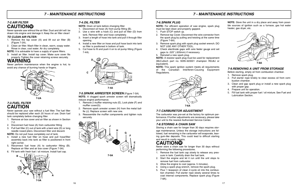 Caution, Warning, 7 - maintenance instructions | McCulloch TM502 User Manual | Page 17 / 64