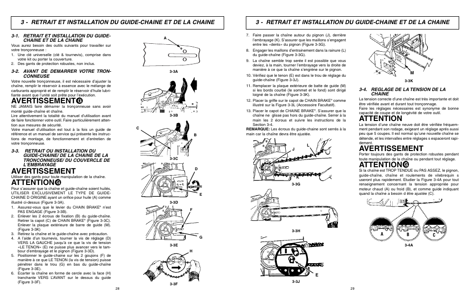 Avertissement, Attention | McCulloch TM502 User Manual | Page 28 / 64