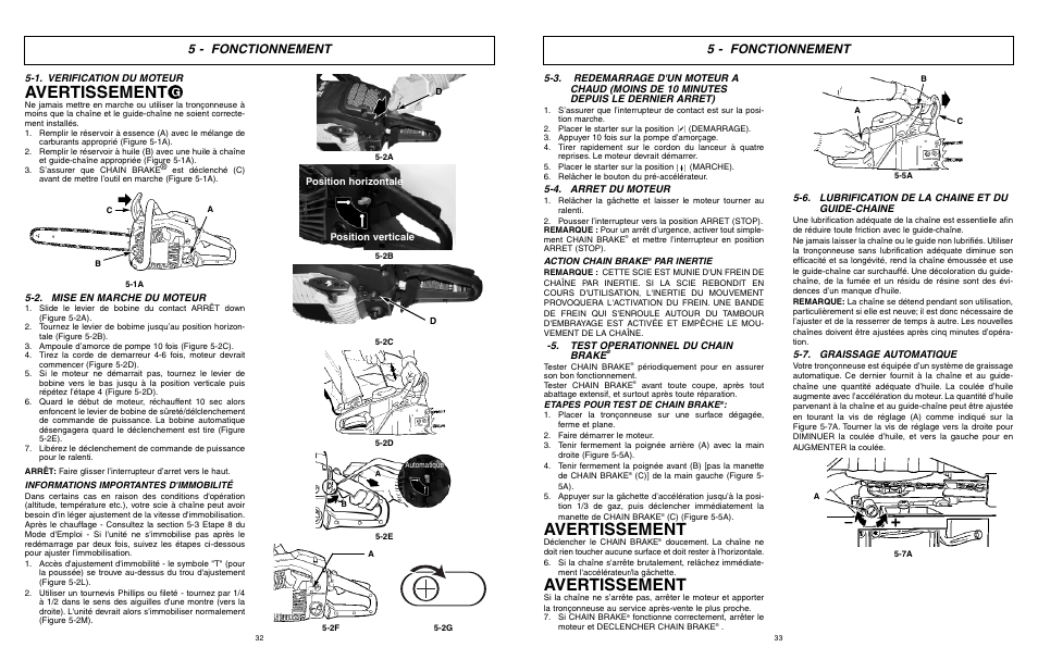 Avertissement, 5 - fonctionnement | McCulloch TM502 User Manual | Page 32 / 64