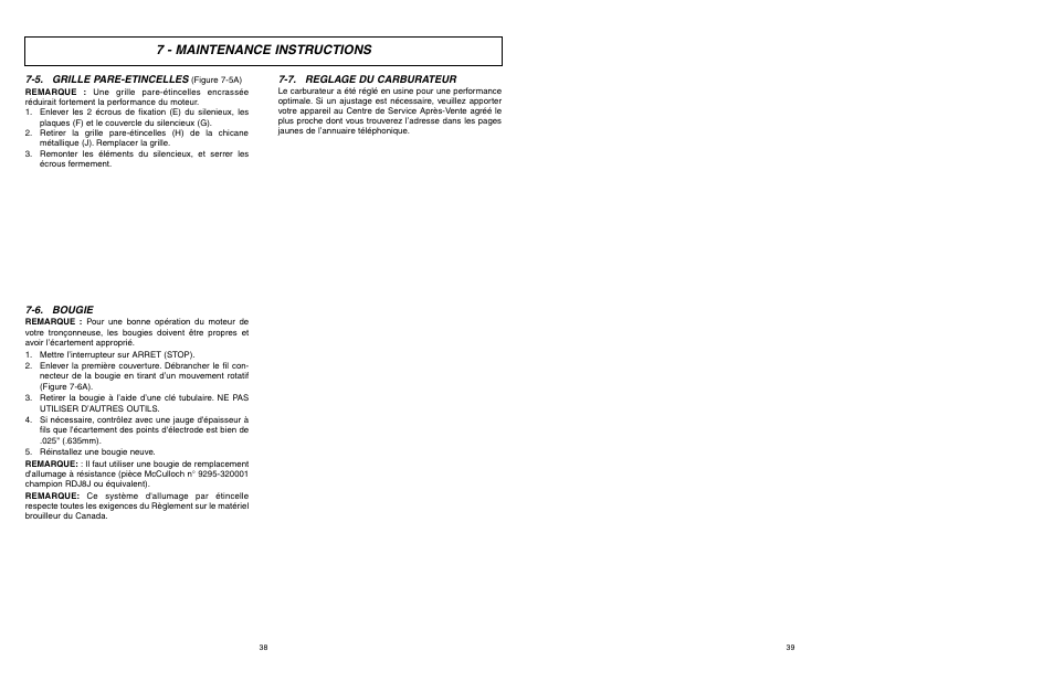 7 - maintenance instructions | McCulloch TM502 User Manual | Page 38 / 64